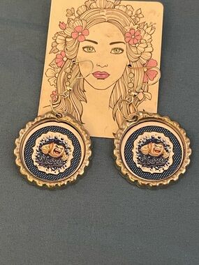 Bottle Cap Dangle Earrings - Blue